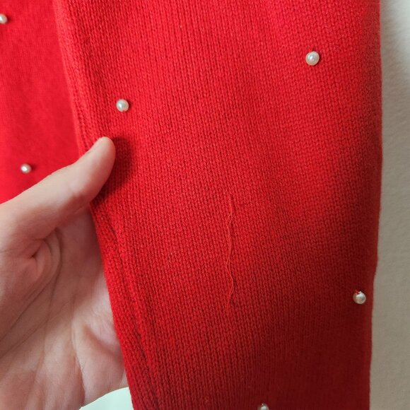 Jones NY XL Red Beaded Cardigan Lambswool Angora Blend Collared Embellished - Picture 9 of 9